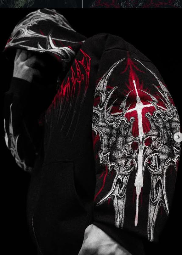 Death Blight Oversized Zip-up Hoodie (Heavenly Red)